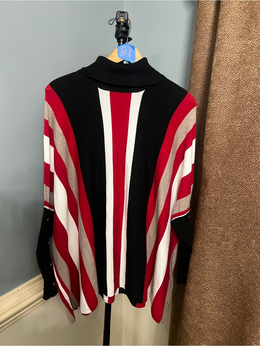 Jos. A. Bank Black Red White Striped Turtleneck Sweater silk